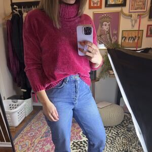 Time and Tru Pink Velvet Turtleneck Sweater - 4/6